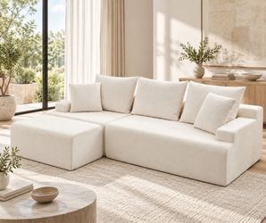 Modern Cloud Sofa with Ottoman – No Assembly Required | Comfy Cream Couch 🛋️  Cream Boucle Sectional Sofa with Chaise