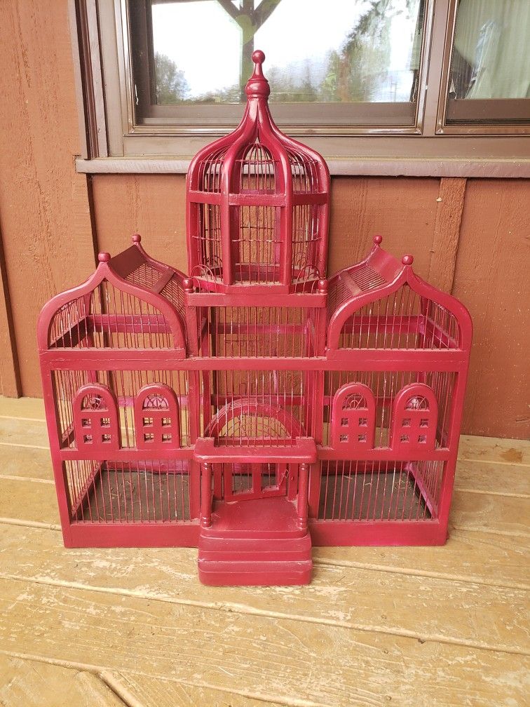 Painted Wooden Vintage Finch Cage