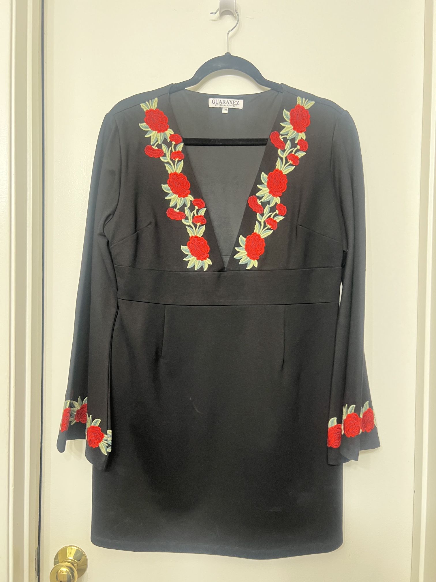 Black Dress with Red Floral Embroidery