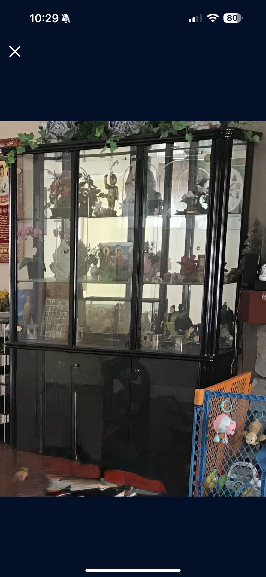 Free China Hutch display Cabinet Buffet Glossy Black 