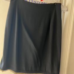 Black Wool Skirt With Gold Chain Hem 