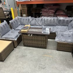New, Outdoor Patio Set With Fire Pit Table