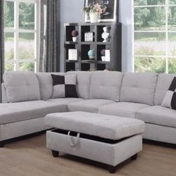Gray sectional sofa with ottoman