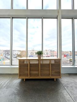 Burrow Opera Tall Midcentury Modern Minimalist Brown Wood TV Entertainment Stand Media Console  Center