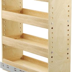 Adjustable Pull Out Cabinet Organizer 4½” W x 24½”H 4-Tier Narrow Cabinet Drawers Slide Out with Soft Close Wood Spice Rack for Narrow Cabinet