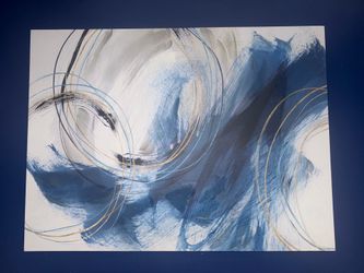 Large Modern Blue Abstract Canvas Wall Art 54” x 40”