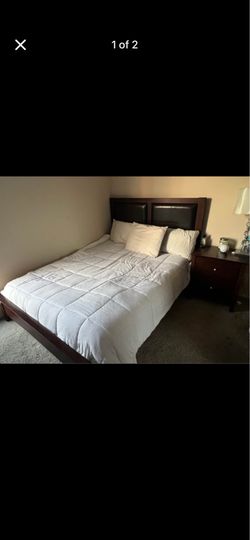 Queen Bedroom Set – Bed Frame, Dresser & Nightstand – Dark Wood