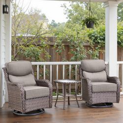 Swivel Patio Wicker Chairs With Side Table, Gray (Set of 3)