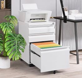 3 Drawer Rolling Metal Filing Cabinet for Home Office - White