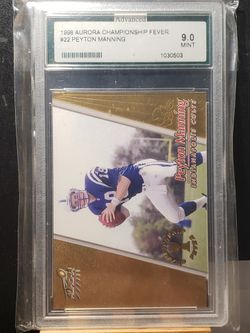 Peyton Manning Rookie Mint 9 1998 Aurora Championship Fever #22 Gold Panini Indianapolis Colts Denver Broncos