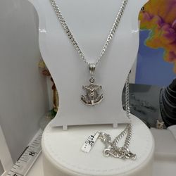 925 Sterling Silver Chain And Pendant Small 24” Long Cadena Con Dije De Plata Italiana 