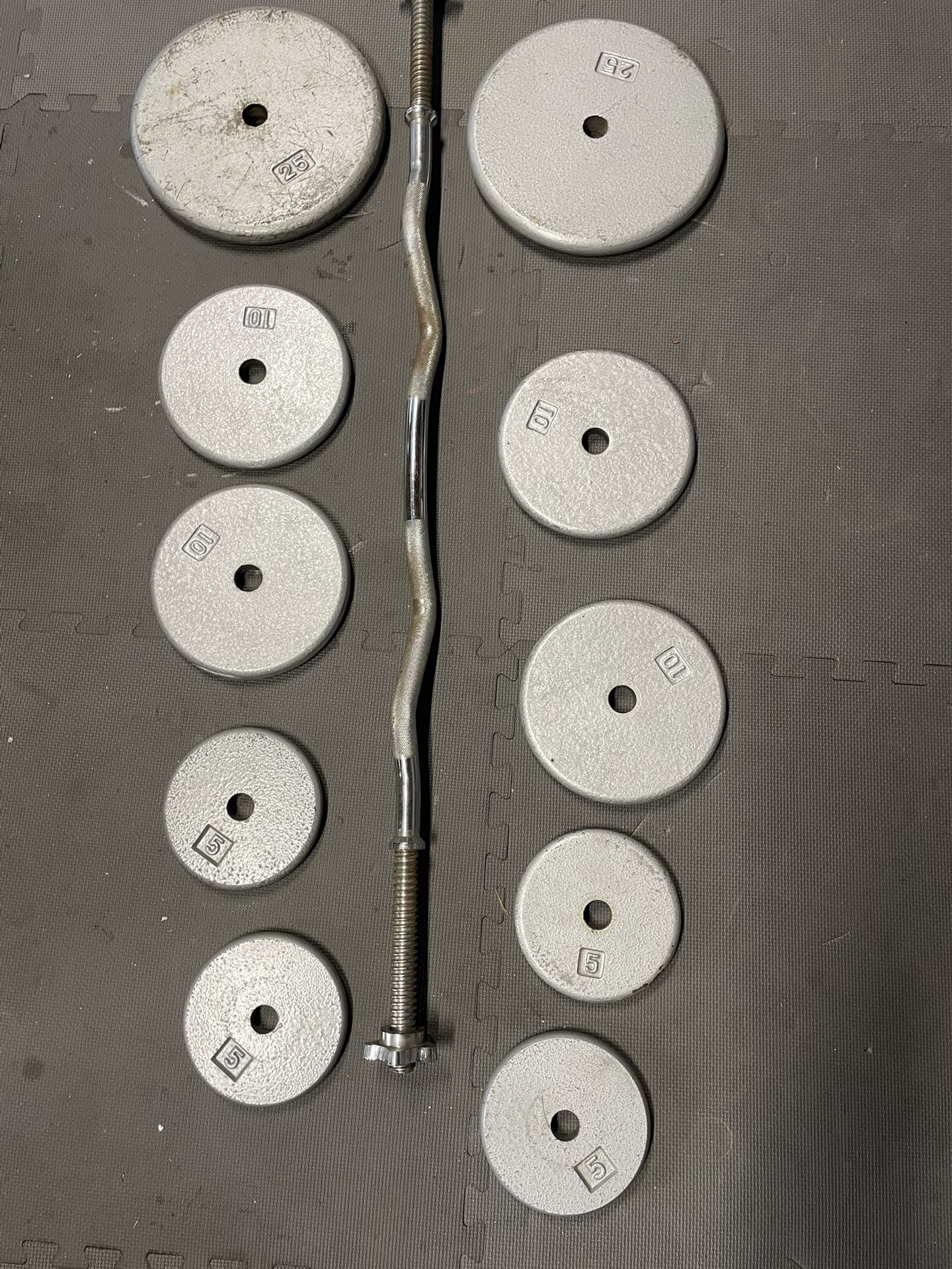 Weight Plates / Curl Bar. 90 Dollars