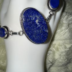 Vintage Gorgeous Lapis Lazuli & Sterling Gemstone Toggle Bracelet 