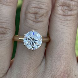 3 Carat Round Tiffany Style Moissanite Diamond Solitaire Engagement Ring 14k Yellow Gold 