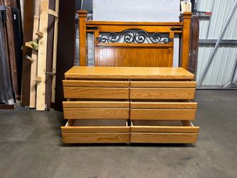 Oak Wood 6-Drawer Double Dresser