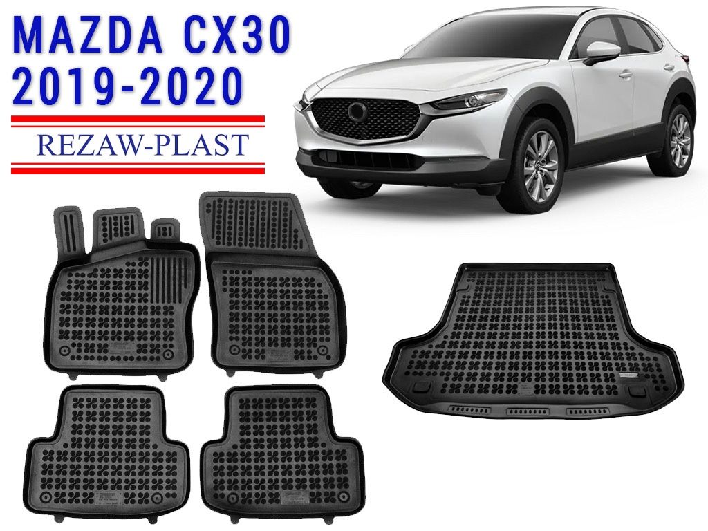 REZAW PLAST Floor Mats Set For Mazda Cx30 Full Set All Weather Rubber Mats Cargo Tray