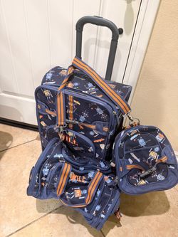 Like New 3 pcs Pottery Barn Kids Mackenzie Spinner Carry-On + Duffle Set of 3 – Robot Print