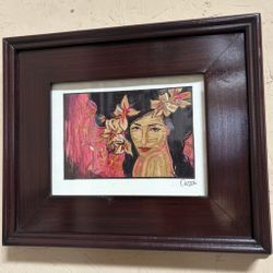 Signed Mexican Popotillo Straw Art Tropical Woman Portrait – Island Gir