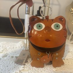 Genuine Leather Cat And Fish Wristlet 