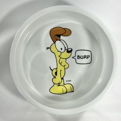 Odie "My Bowl" "Burp" Dog Food Dish White Ceramic 7.75" Round Garfield Comic