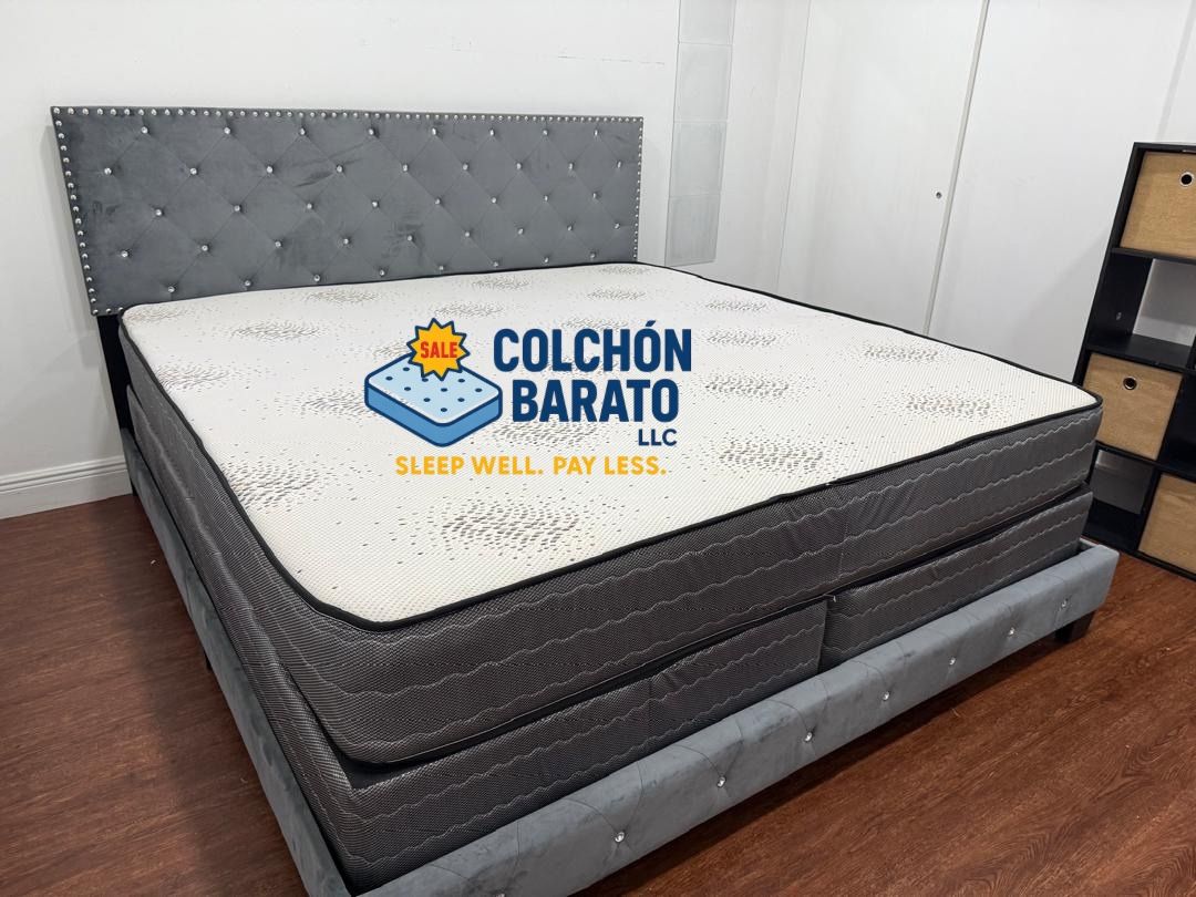 BED FRAME KING SIZE GRAY WITH MATTRESS AND BOX SPRING 3PCS FREE DELIVERY