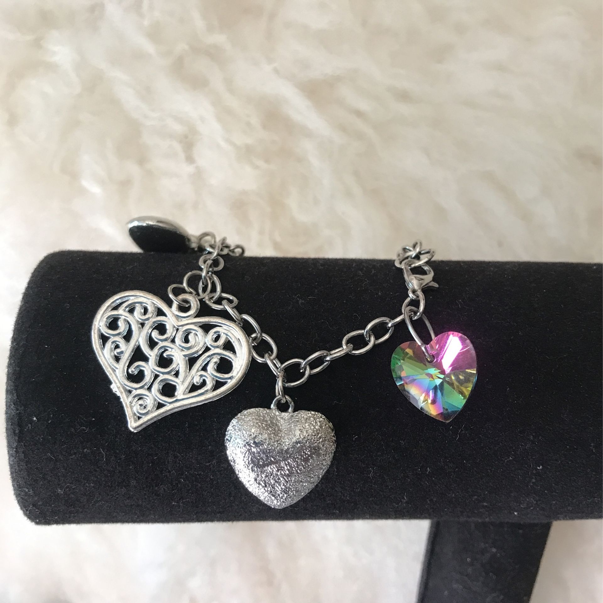 Vintage Style Heart Charms Bracelet Silver Tone