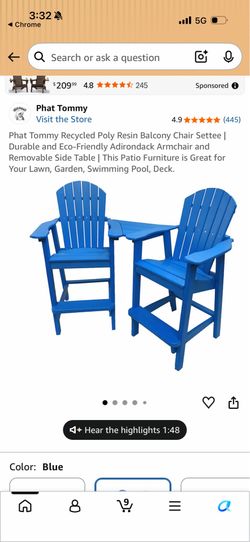 Balcony Chair Settee | Durable and Eco-Friendly Adirondack Armchair and Removable Side Table | This Patio Furniture is Great for Your Lawn, Garden, Sw
