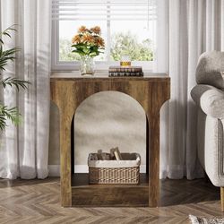 Modern Wood End or Side Table with Storage Space for Living Room, Narrow Nightstand for Bedroom, Rustic Brown