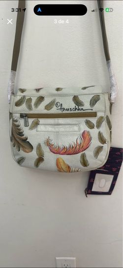Anuschka Hand-Painted Leather Crossbody Bag Feather