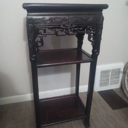 Chinese Carved Rosewood and Red Marble Side Table