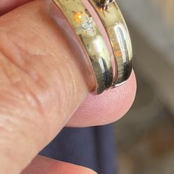 Vintage Pair 10k Solid Gold ( The Upper Half) And Sterling Silver (lower Half) Engagement Rings With Natural Diamonds