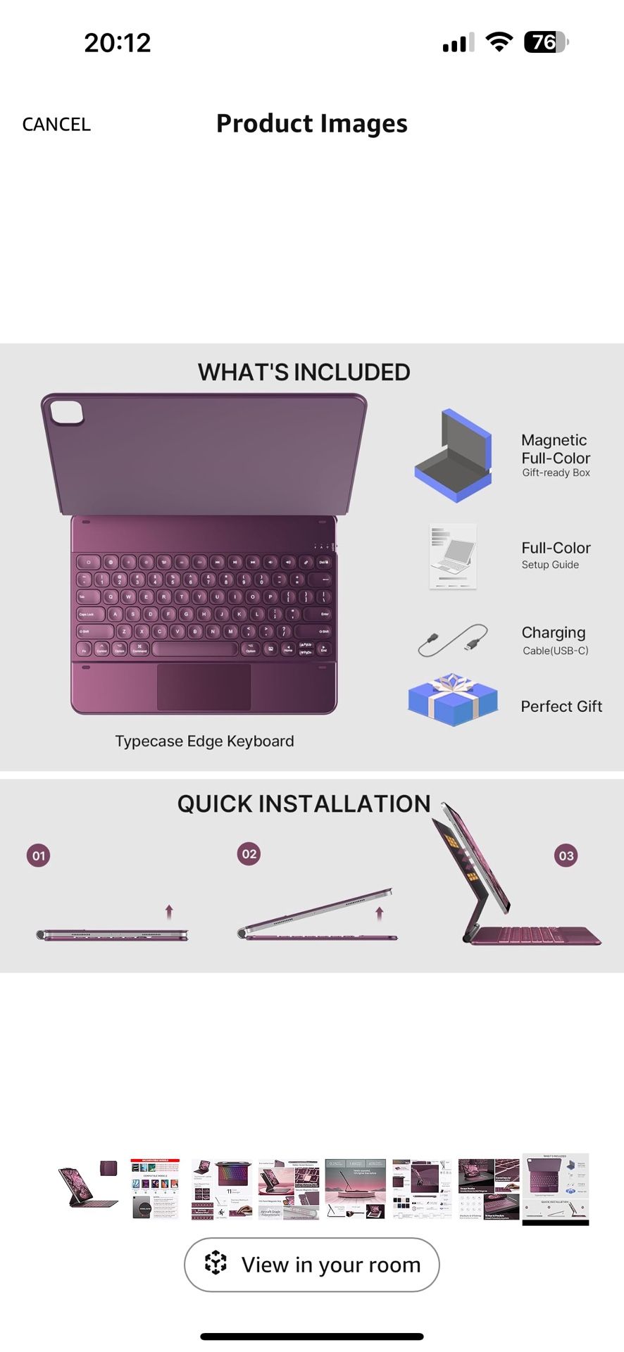 typecase Keyboard Case for 2024 iPad Air 13 and iPad Pro 12.9 (6th, 5th, 4th, 3rd Gen),Magic Keyboard for iPad Pro 12.9, Magnetic Keyboard Case with M