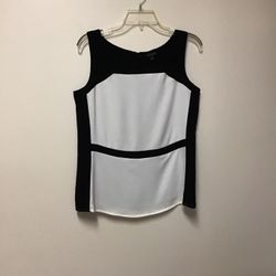 Women’s ANN TAYLOR 100% polyester black & off-white sleeveless top… Size-small