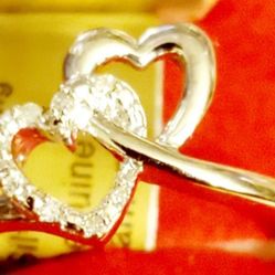 NWT Diamond  Double Heart Ring 1/15 ct tw Round Sterling Silver