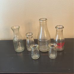 Set Of 6 Vintage Glass Milk Jars