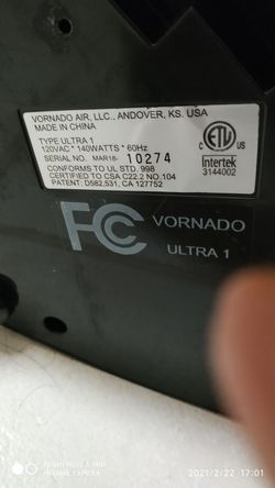 Vornado ultra 1 ultrasonic humidifier Thumbnail