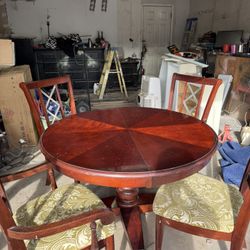 Round Wood Dining Table + 4 Chairs – Solid & Sturdy