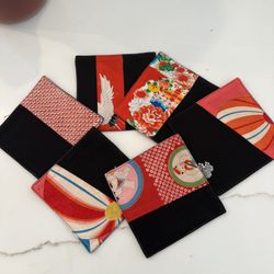 handmade Kimono fabric Patterned Coasters Set 6