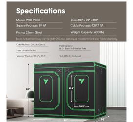 VIVOSUN P888 8X8 PRO Grow Tent, with High CFM Kit, 2000D High Reflective Mylar Oxford Fabric, Extra Hanging Bars Hydroponics Indoor Plant for VS4000×4