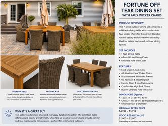 Fortune Off Teak Outdoor Dining Set with Faux Wicker Chairs