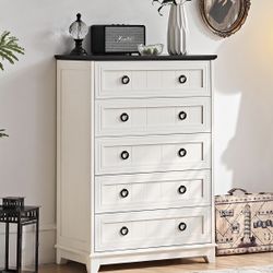 White Farmhouse Five Drawer Dresser, Brand New Inbox