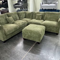 Sage Green Sofa Sectional w/ Ottoman 