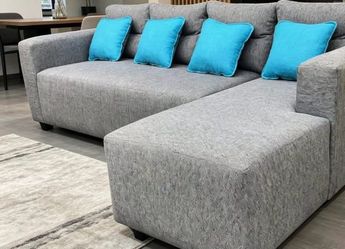 Gray Fabric L-Shaped Sectional Sofa