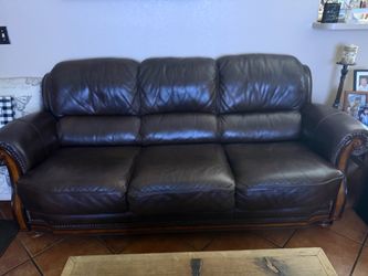 Leather & Wood Brown Sofa/Couch
