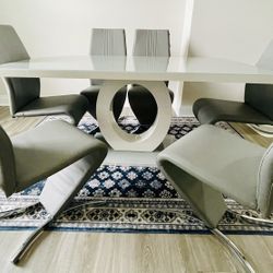 6 Seater Dining Table set with luxury faux leather dining chairs