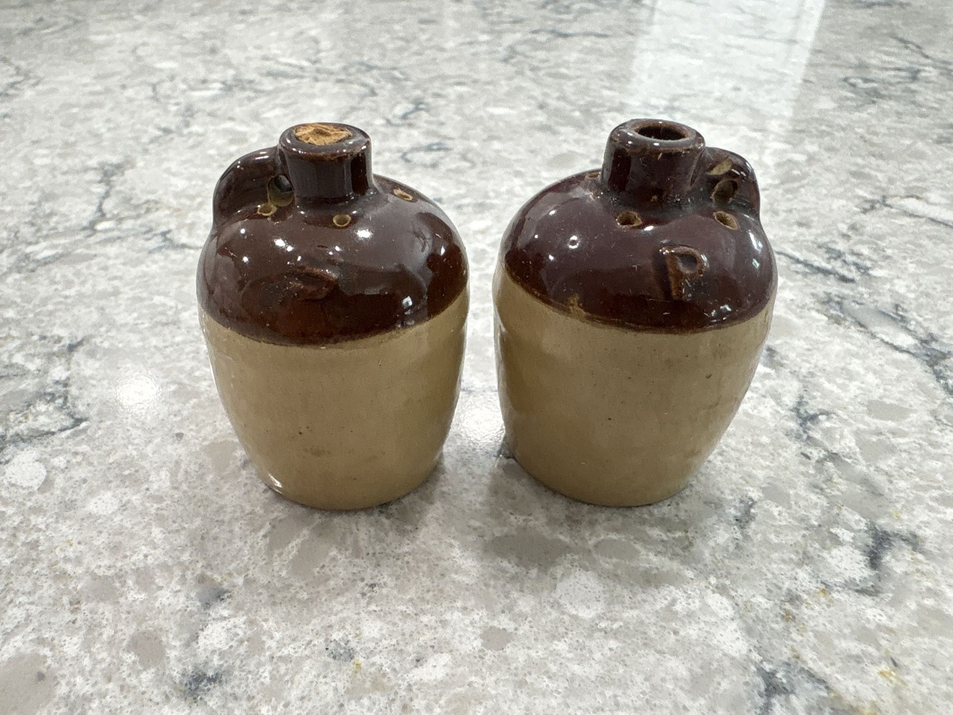 Vintage Stoneware Mini Moonshine Jugs Salt and Pepper Shakers