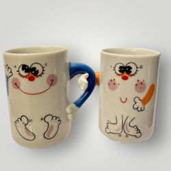VINTAGE Mr. & Mrs. Ceramic Interlocking Mugs Cups Set 3”tall