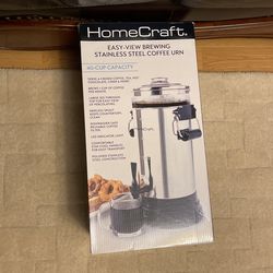 HomeCraft 40 Cup Coffee Urn and Hot Beverage Dispenser with Quick-View Brewing and Dripless Faucet, Stainless Steel