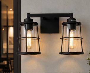 2-Light Industrial Black Wall Sconce