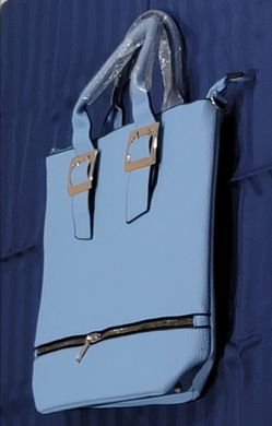 Light Blue Tote Bag Handbag with Gold Buckles 16wx14h